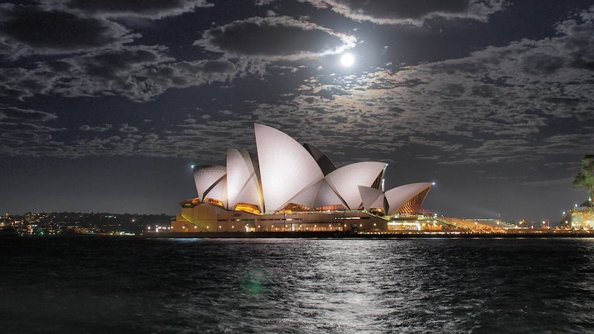 The Sydney Opera House on a moonlit night