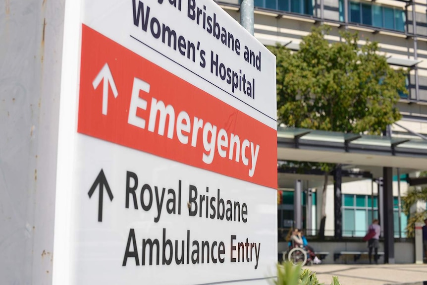 Emergency sign outside Royal Brisbane and Women's Hospital