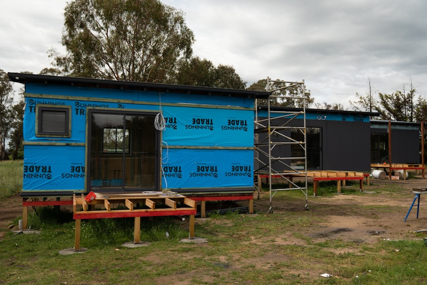 Tiny homes in construction at BackTrack.