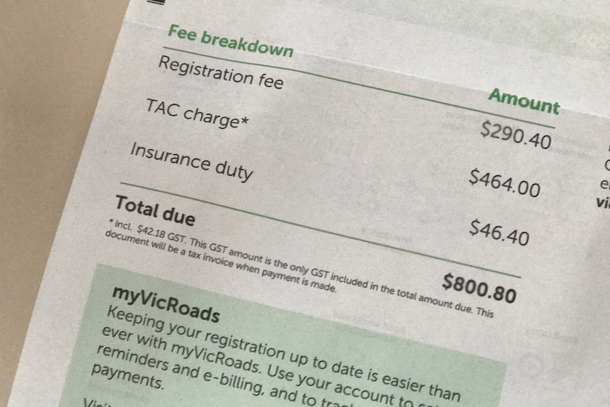 A VicRoads registration bill.