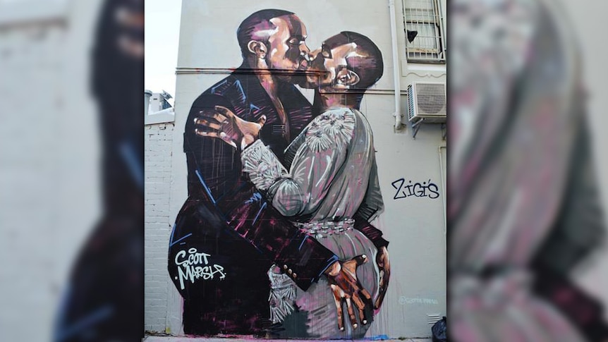 Kanye West's Kissing Meme Becomes A Piece Of Australian Street Art