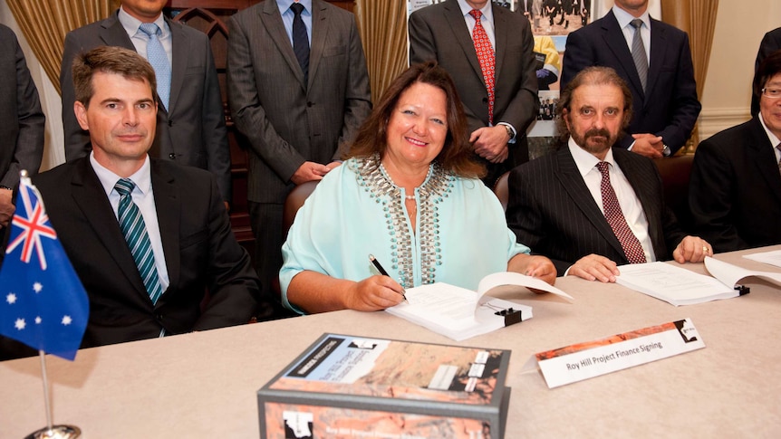 Gina Rinehart signs a $US7.2 billion finance deal for the Roy Hill project.
