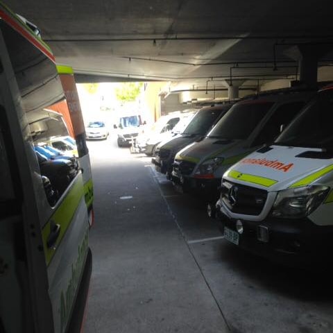 Seven ambulances lined up at the emergency department at the Royal Hobart Hospital.