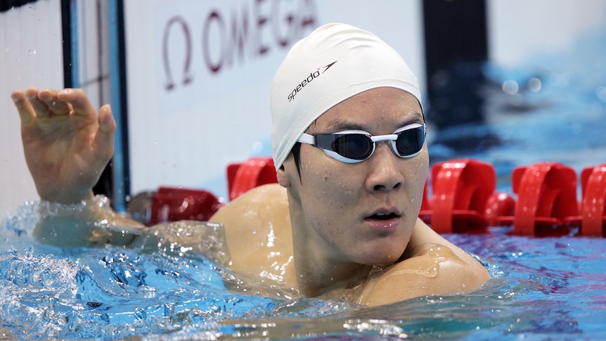 South Korean swimmer Park Tae-hwan looks on during a training session ahead of the London Olympics.