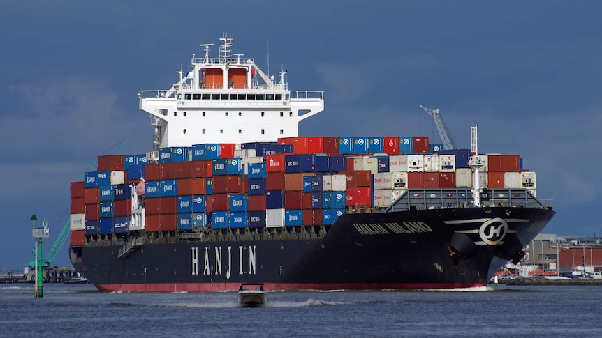 The Hanjin Milano is stranded outside Port Phillip Bay in Melbourne.