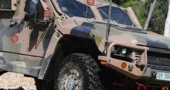 A close-up shot of the new Hawkei vehicle that has been purchased by the Army.