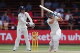 Ellyse Perry hits to the on-side against England in the Women's Ashes Test at North Sydney Oval.