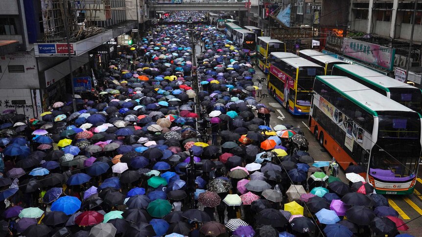 The streets became a sea of umbrellas