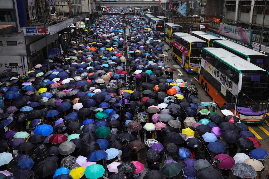 The streets became a sea of umbrellas