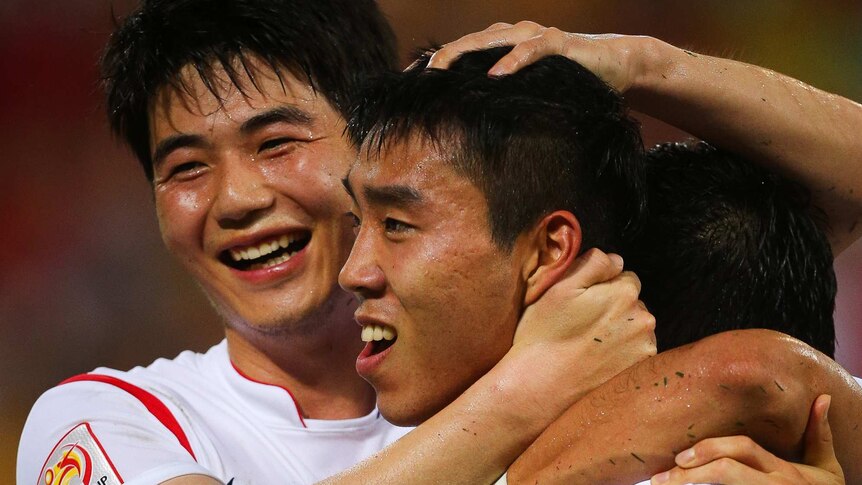 South Korea celebrates goal against Socceroos