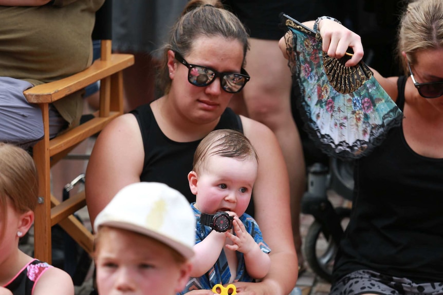 A mother and child at Federation Square