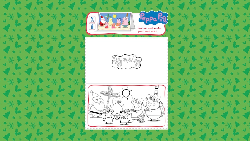 Card with Peppa Pig and family with Santa