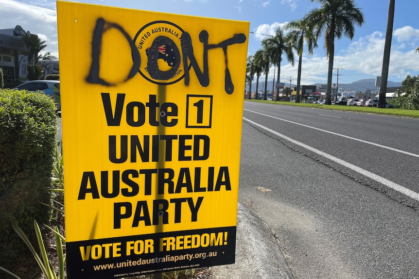 An election sign that has been vandalised