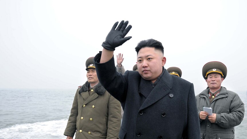 North Korean leader Kim Jong-un waving