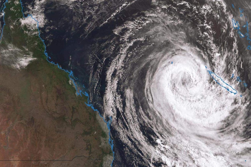 Bureau of Meteorology satellite showing Cyclone Oma more than 1,000 kilometres off the Queensland coast.