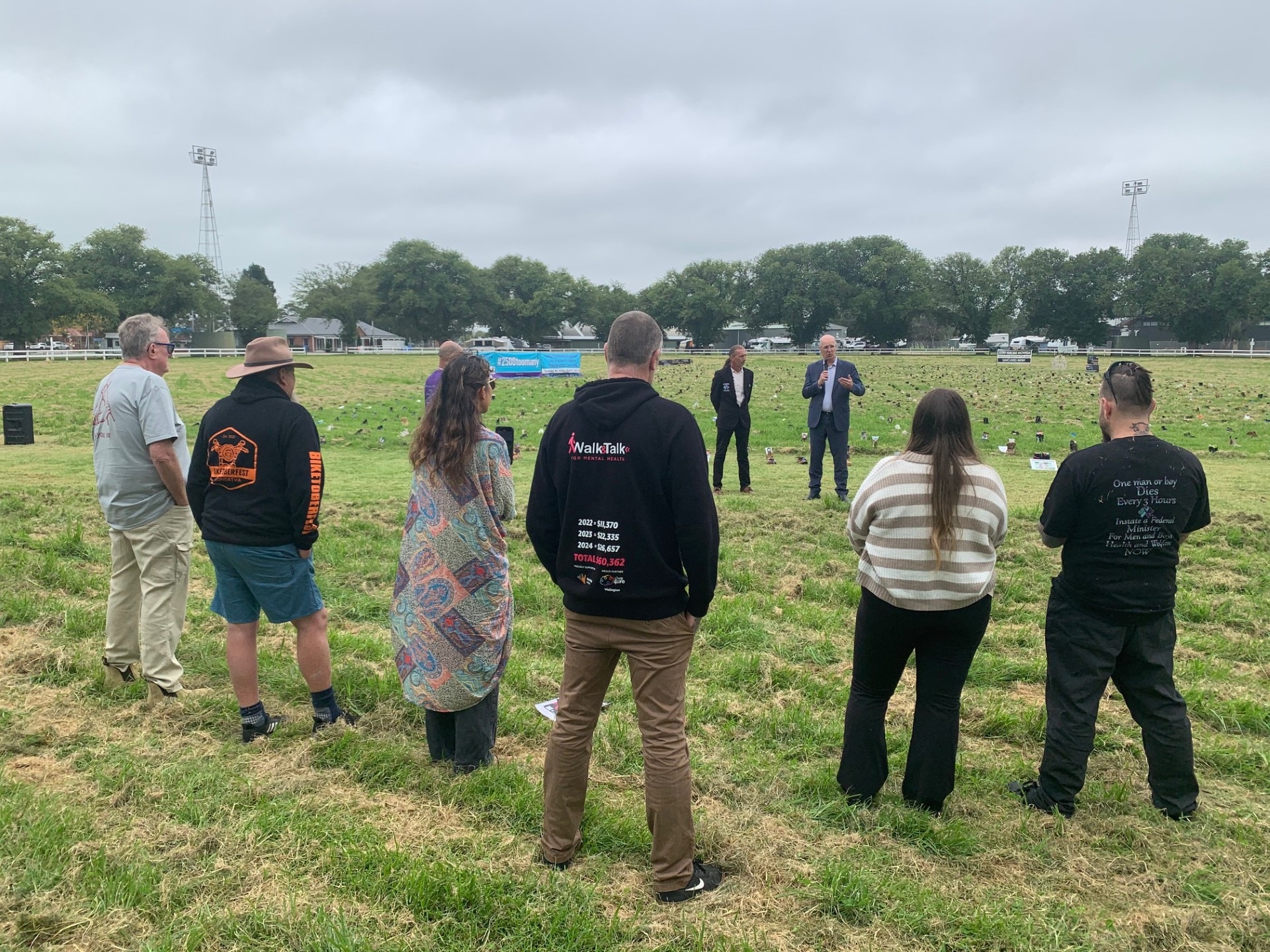 Families of lost loved ones gather for a speech with Paul Withall and MP Danny O'Brien.