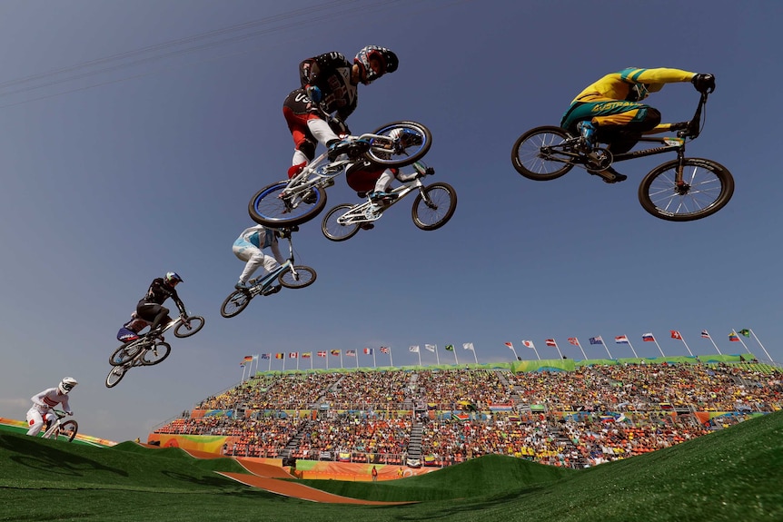 Anthony Dean leads his BMX quarter-final heat