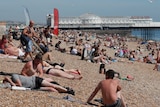 Brighton pier and beachgoers during coronavirus
