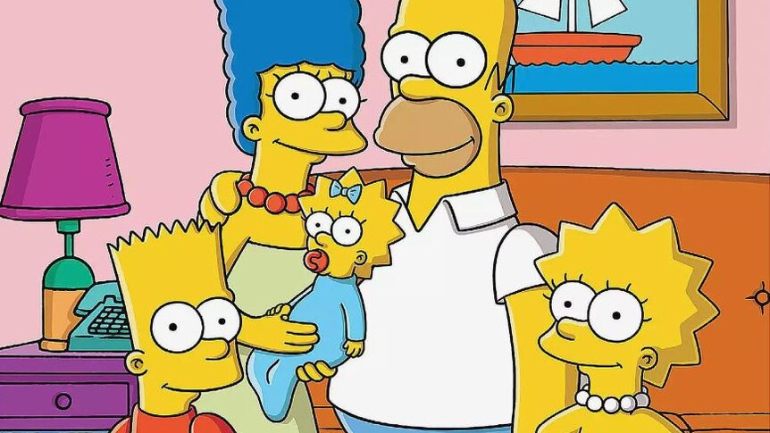 Cartoon characters Bart, Marge, Homer, Lisa and baby Maggie