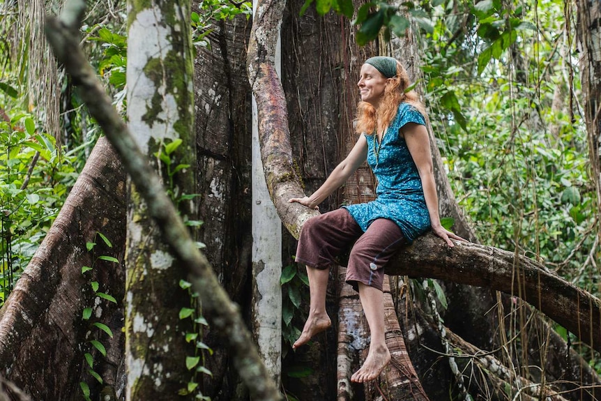 Selma Holden in an old-growth tree