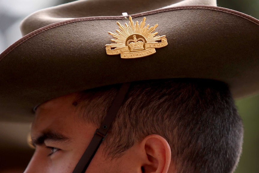 An Australian Army soldier looking into the distance