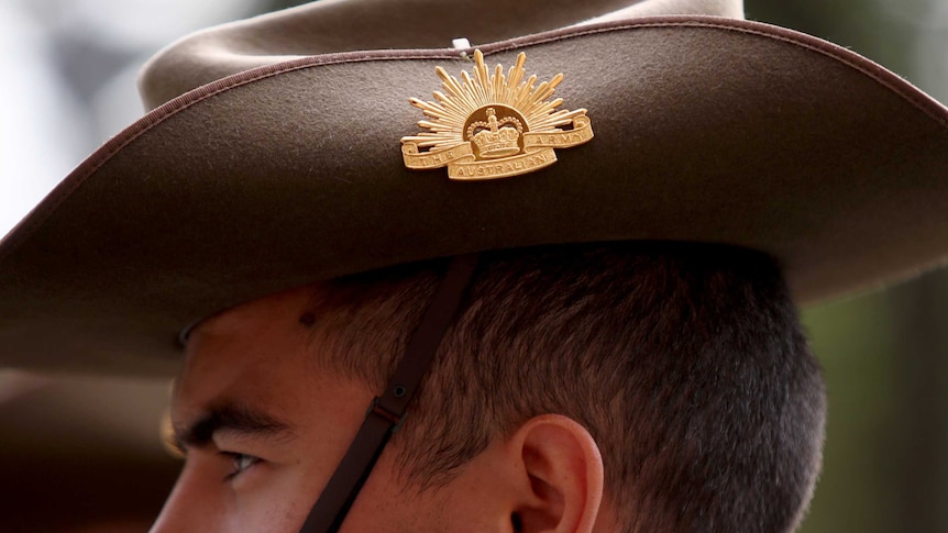 An Australian Army soldier looking into the distance