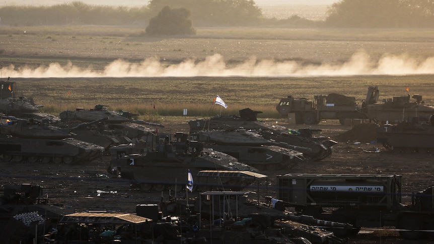 Military tanks lined up near the Gaza border