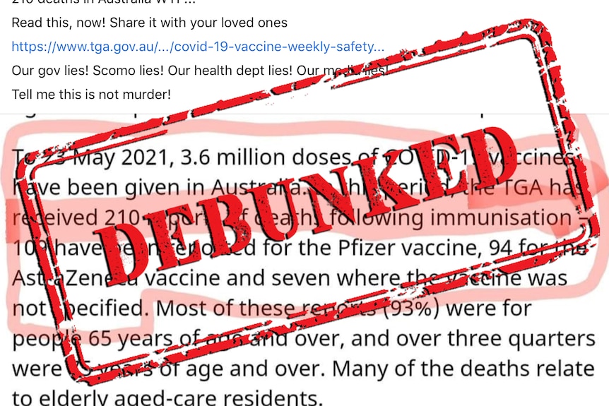 A debunked Facebook post incorrectly claiming 210 Australian deaths after taking COVID-19 vaccine.