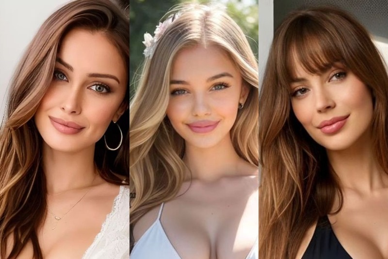 A composite of three AI models representing attractive young women.