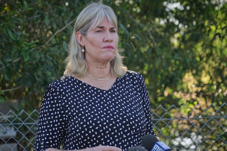 Environment Minister Eva Lawler speaks to reporters outside on a rural property in Darwin.