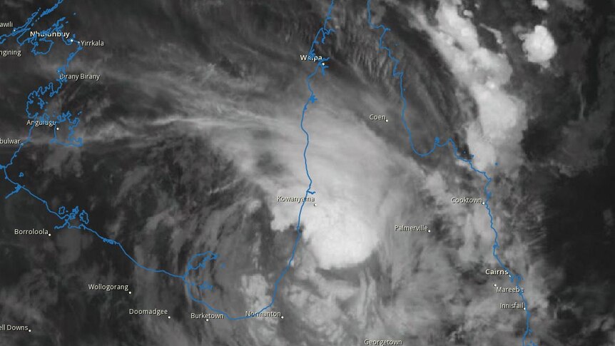 Satellite view of the core of Tropical Cyclone south of Kowanyama on Queensland's Cape York