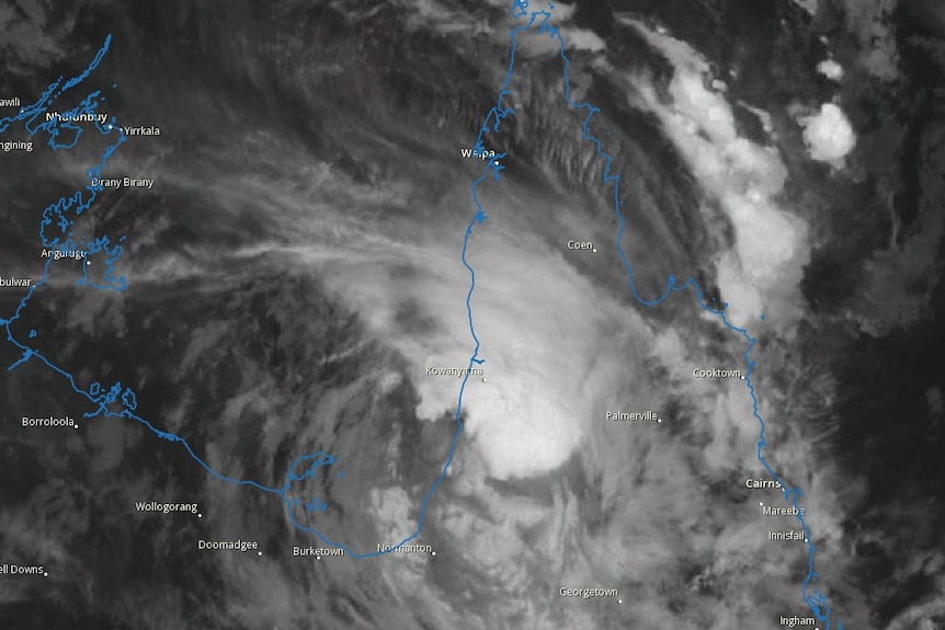 Satellite view of the core of Tropical Cyclone south of Kowanyama on Queensland's Cape York