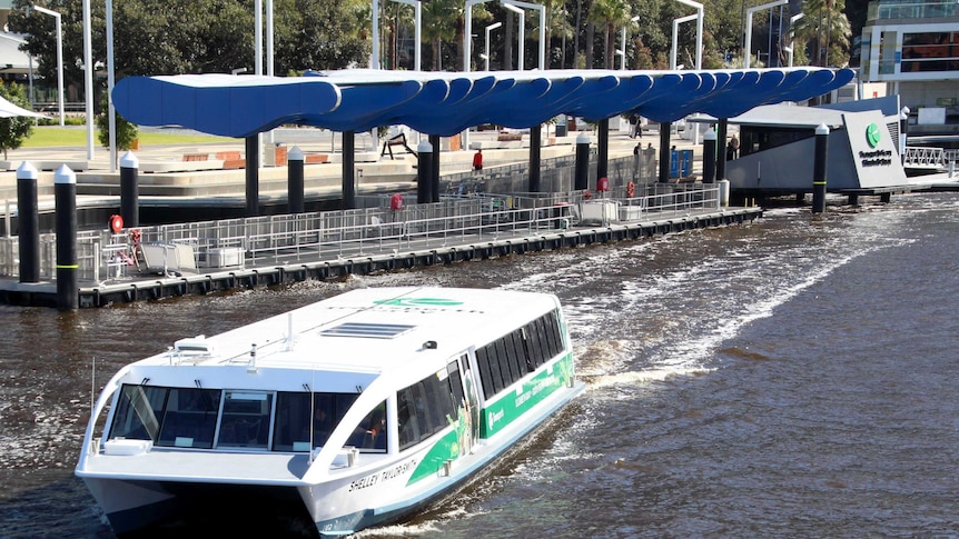 A ferry pulls out of Elizabeth Quay terminal