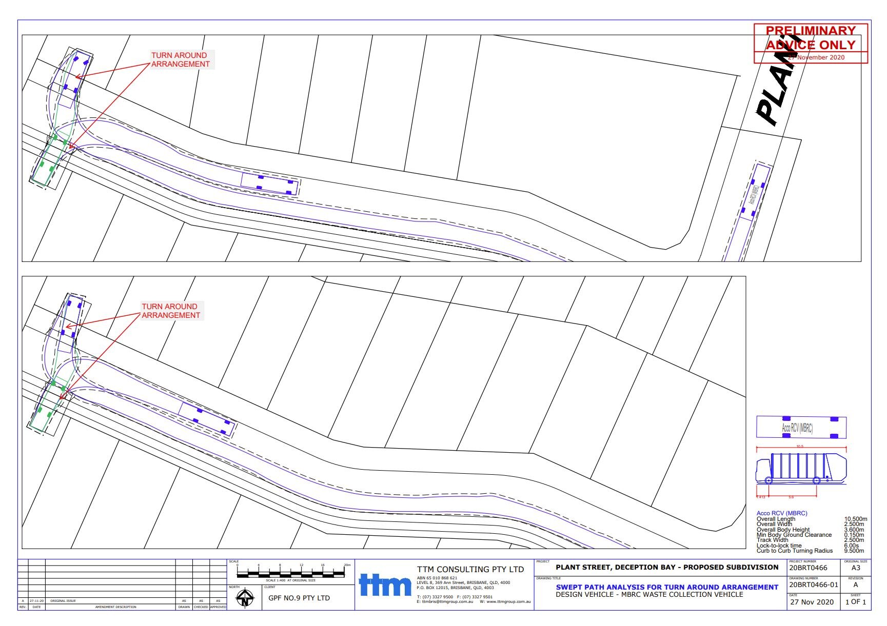 Planning documents approved by the council showing rubbish trucks using driveways to turn around.