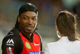Chris Gayle is interviewed after his Big Bash League innings