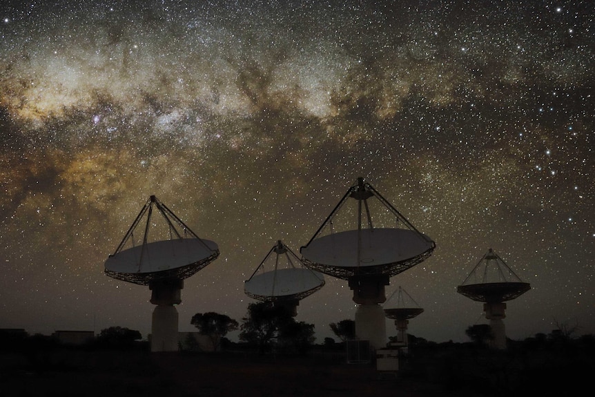 An ASKAP antenna at night