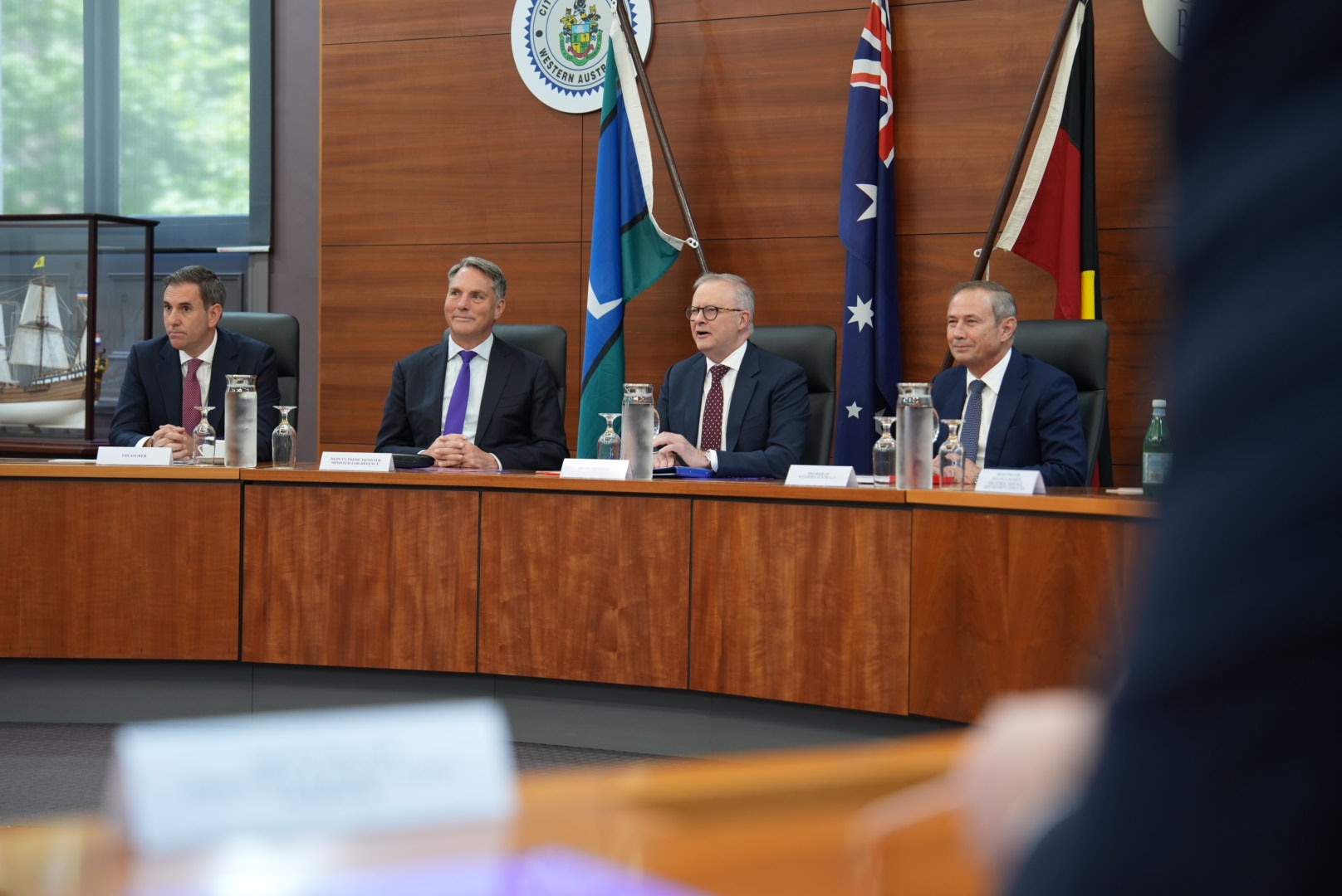 Anthony Albanese pictured at a meeting with Roger Cook, Richard Marles and Jim Chalmers