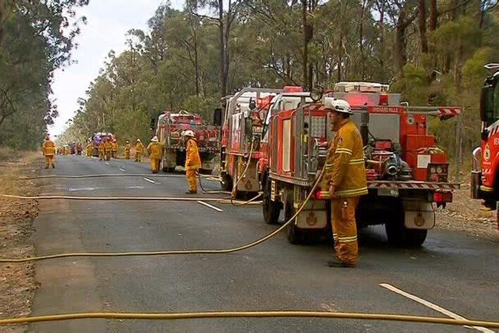 Firefighters battle blazes west of Sydney.