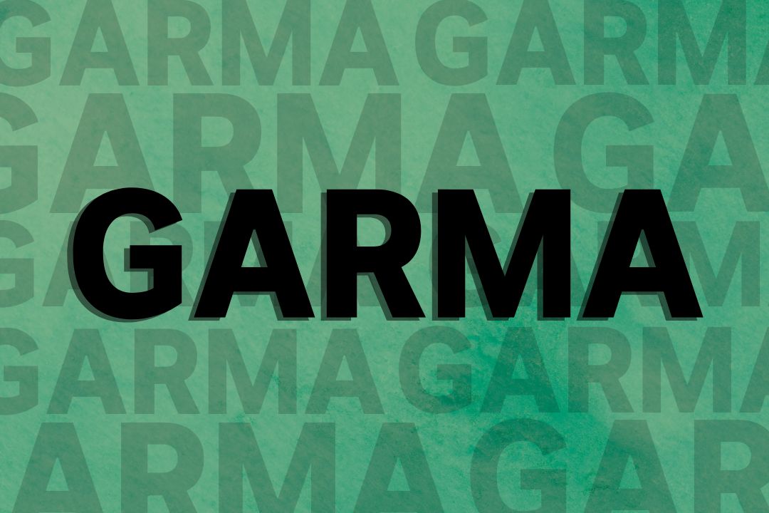 The word 'GARMA' is written in bold block letters with a green background.