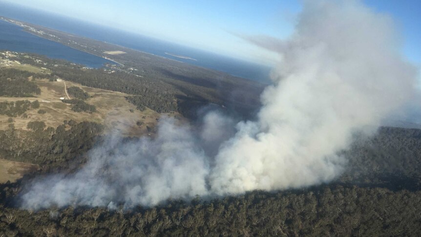 A bushfire burns near St Helens, Tasmania