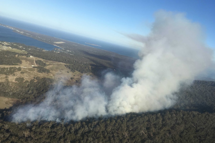 A bushfire burns near St Helens, Tasmania