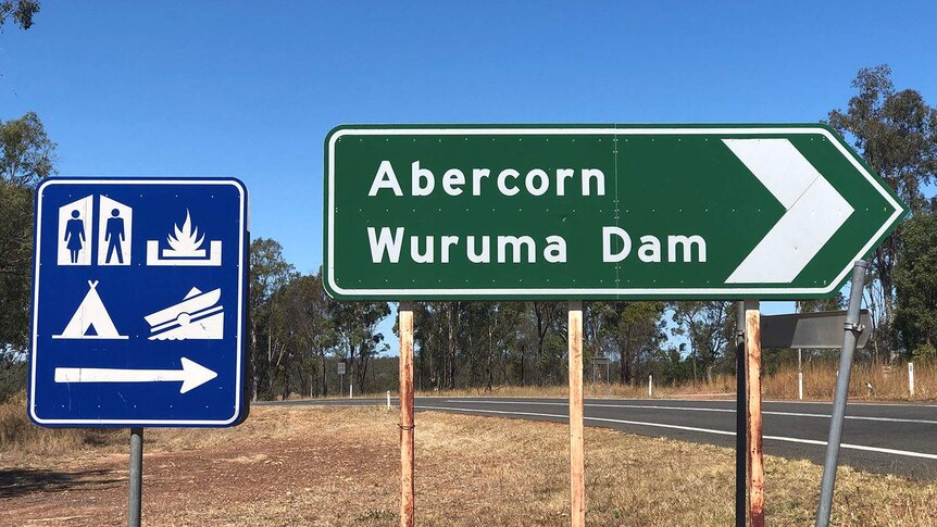 Road sign to Wuruma Dam near Eidsvold, west of Bundaberg in Queensland's North Burnett region.