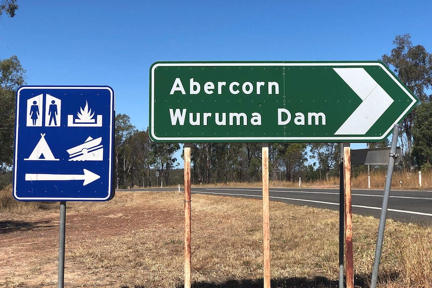 Road sign to Wuruma Dam near Eidsvold, west of Bundaberg in Queensland's North Burnett region.