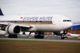 Close up of Singapore Airlines plane at Canberra Airport