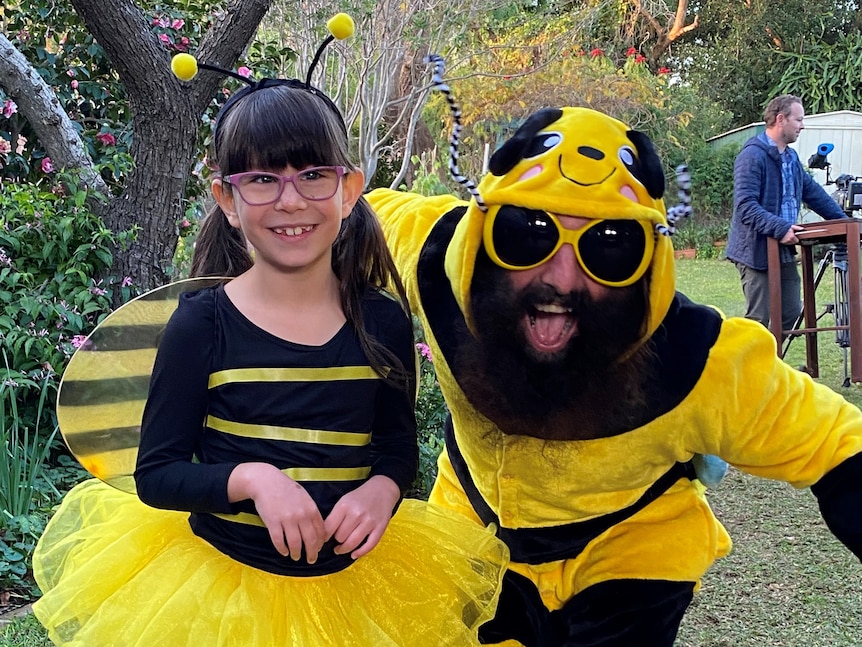 Caylee and Costa dressed in bee costumes.