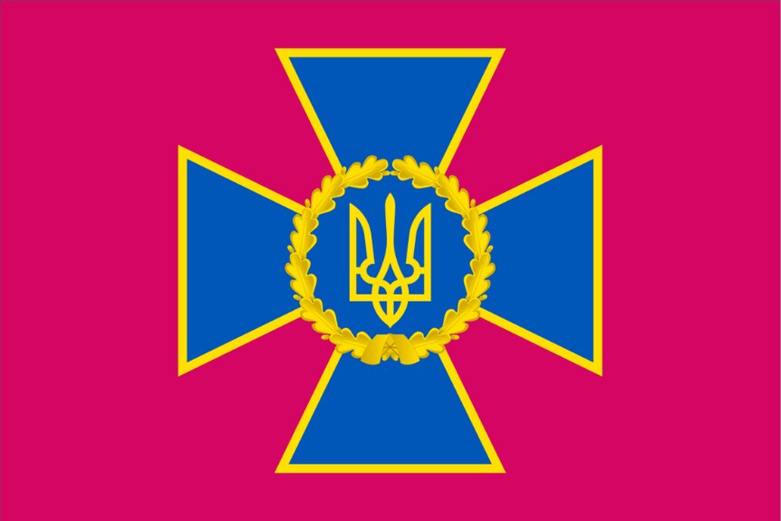 a blue and yellow iron cross with a wreath in the middle on a pink background 