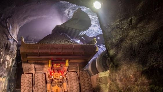 A truck underground at a gold mine.