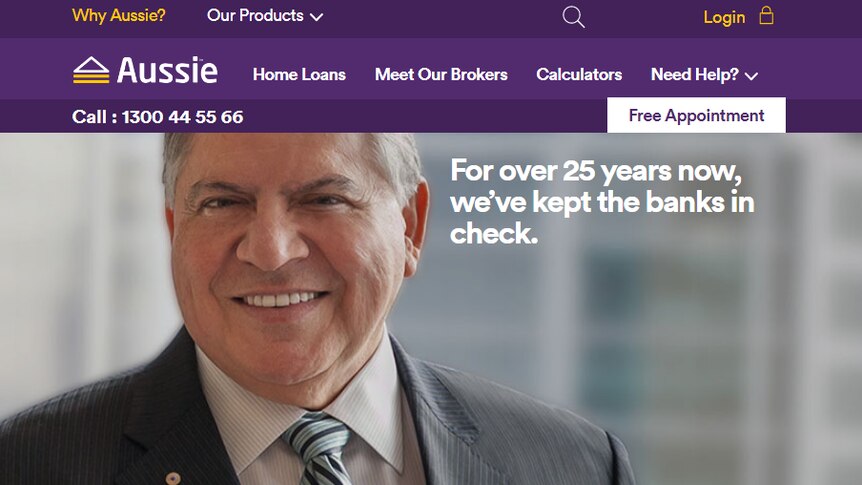 Aussie Home Loans' website, featuring the face of its founder John Symond