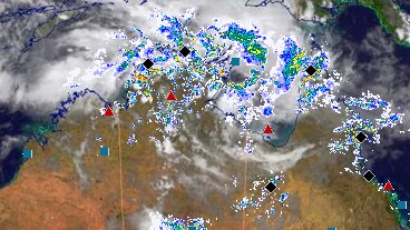 A still image from the National Radar Loop shows the low developing in the Gulf of Carpentaria.