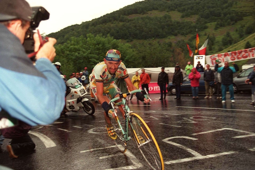 Marco Pantani climbs during the 1998 Tour de France